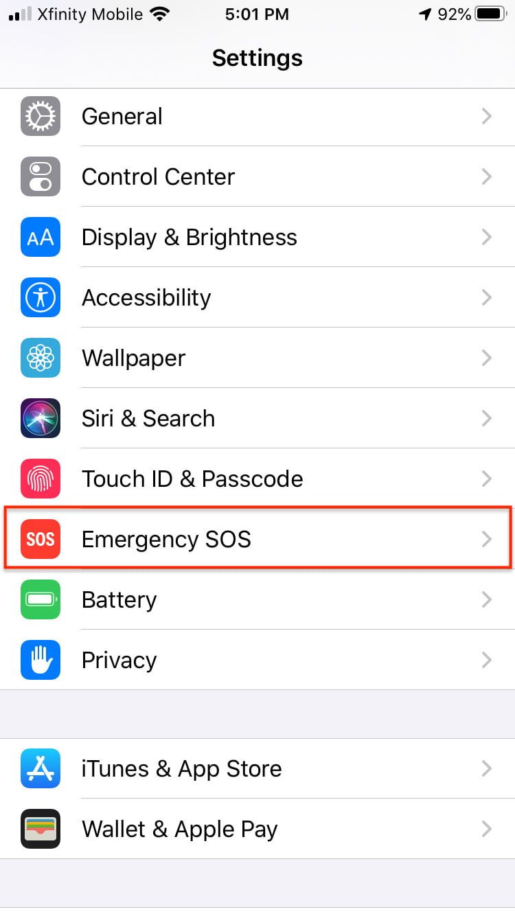 Captura de Emergencia SOS, una de las características de seguridad del iPhone