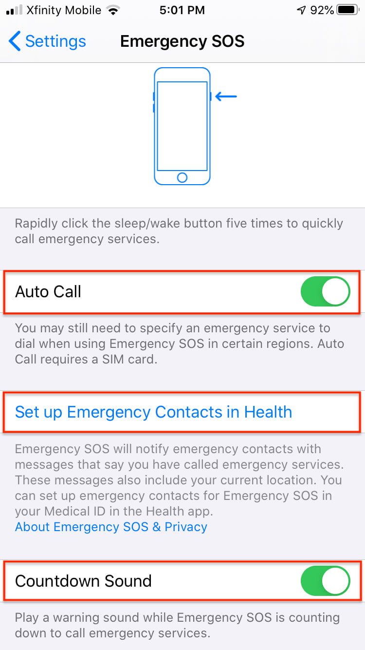 Captura de Emergencia SOS, una de las características de seguridad del iPhone