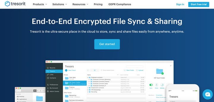 Pagina principal de Tresorit