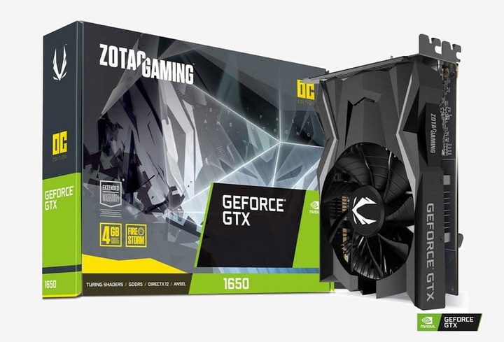 La mejor tarjeta gráfica compacta para edición de video: Nvidia GTX 1650 Mini ITX vista en su empaque comercial tipico color verde