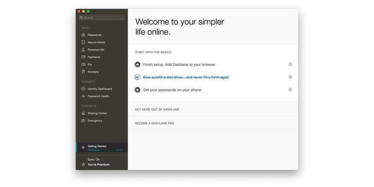 Pantalla para configurar Dashlane