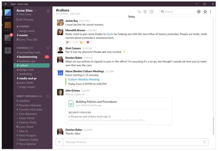 Pantalla de un grupo de chat de Slack