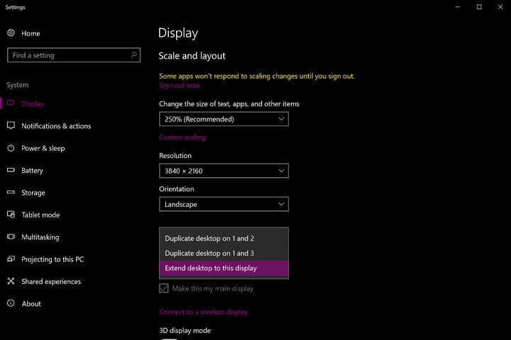 Pantalla de configuración para aprender a cómo configurar dos monitores en Windows 10