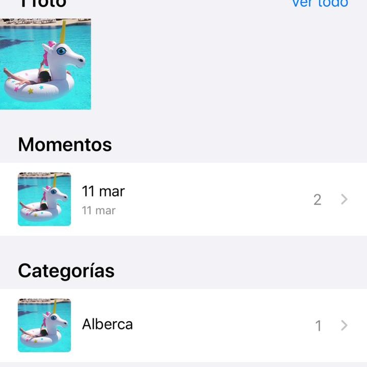 Pantallas de busqueda por palabra en Fotos de iPhone