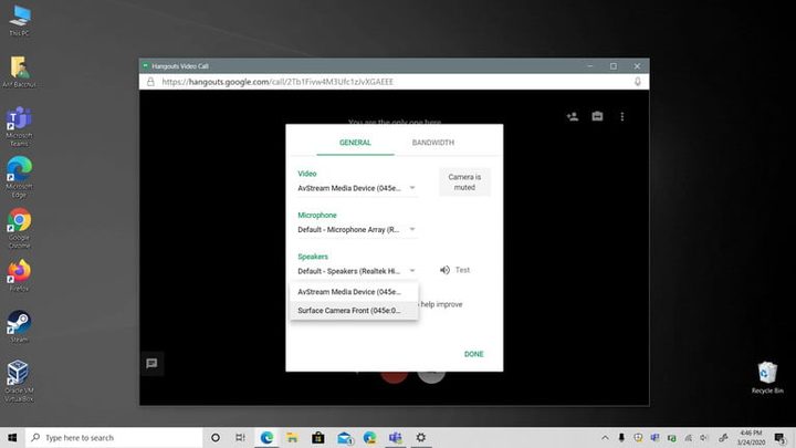 Pantalla de error de Hangout video