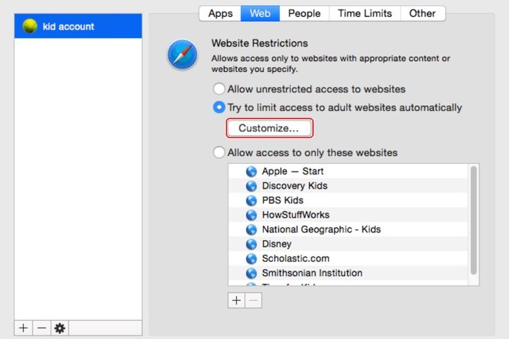 Pantalla de restricción de sitios web en una Mac