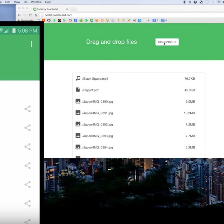 Pagina de transferencia de Pushbullet para aprender cómo transferir archivos desde Android a PC