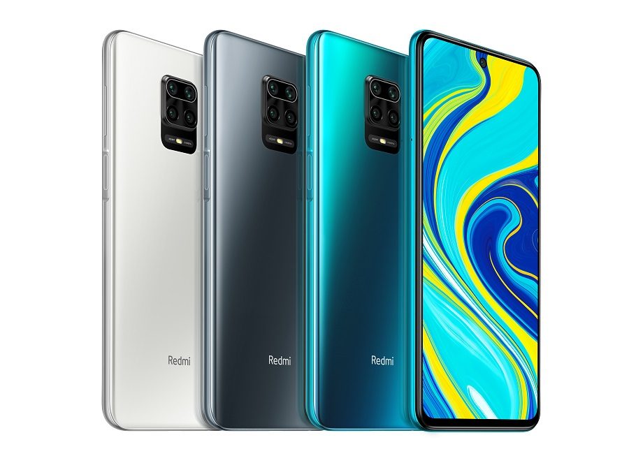 redmi note 9S, en color azul, blanco y gris