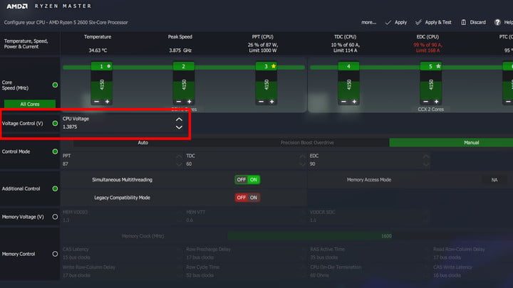 Pantalla de Ryzen master de AMD
