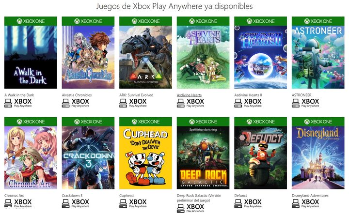 Pantalla con juegos crossplay de Microsoft Xbox Play Anywhere mostrando diferentes pantallas de juegos
