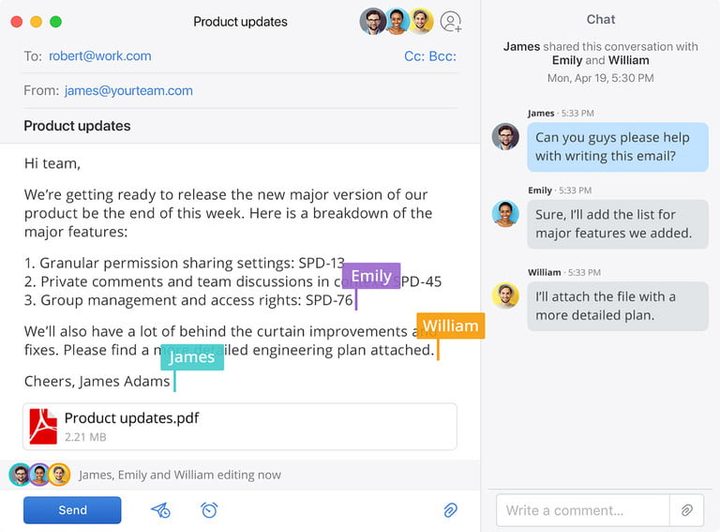 Pantalla de Spark, mostrando un correo y una ventana de discusion, de una de las mejores aplicaciones de correo electrónico