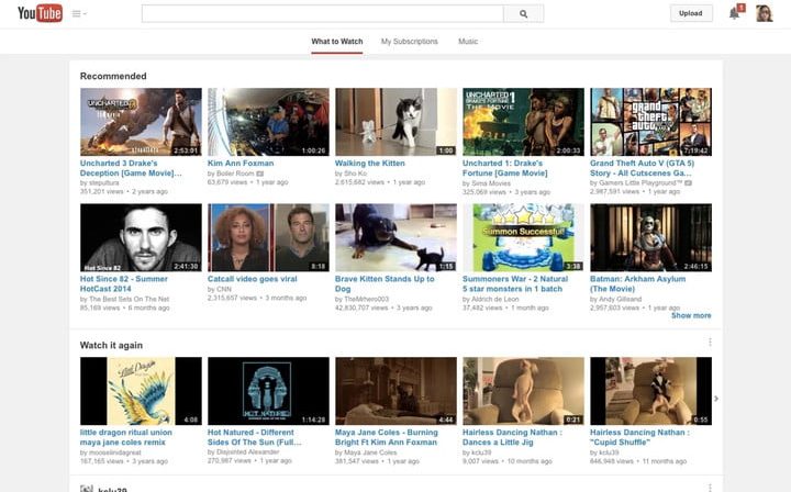 Pantalla principal de Youtube