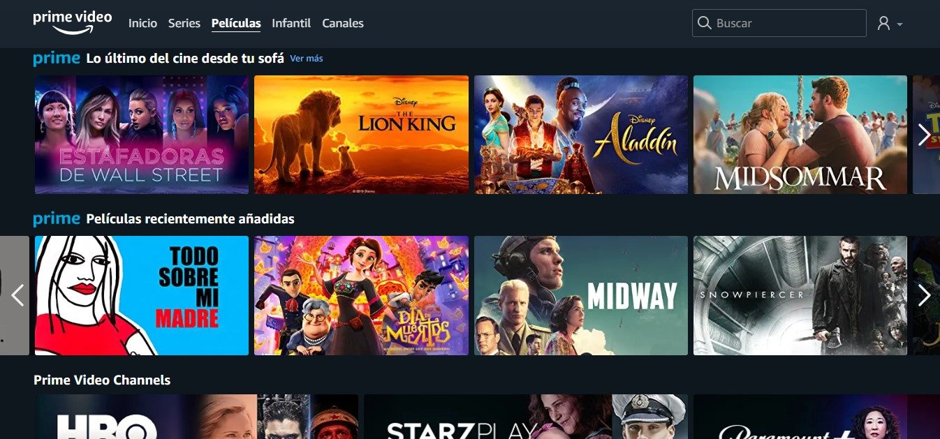 Pantalla de Amazon Prime Video