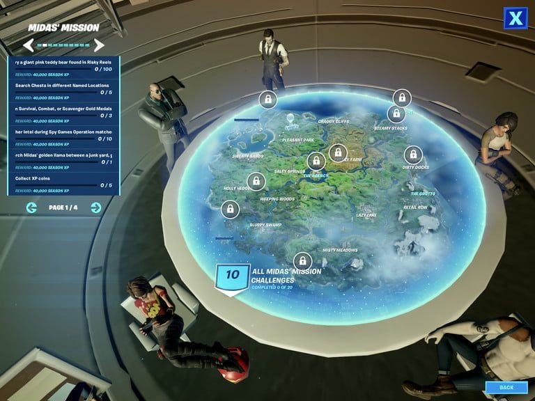 Escena de Fortnite, misión de Midas