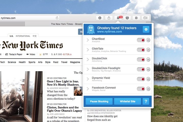 Pantalla de Ghostery, bloqueador de rastreo virtual