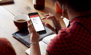 Una persona con un celular en sus manos investigando cómo cambiar su nombre en Gmail.