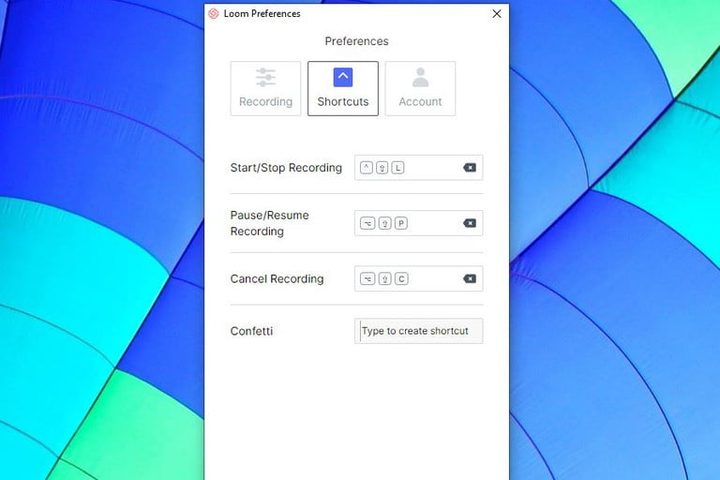 Menú de atajos de Loom