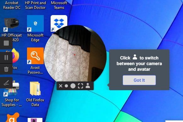 Burbuja de video de Loom y menú lateral