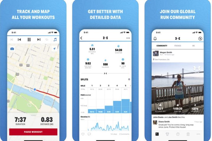 Interfaz principal de Map My Run