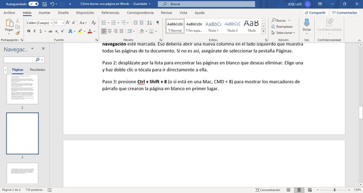 Menu de navegacion de Microsof Word