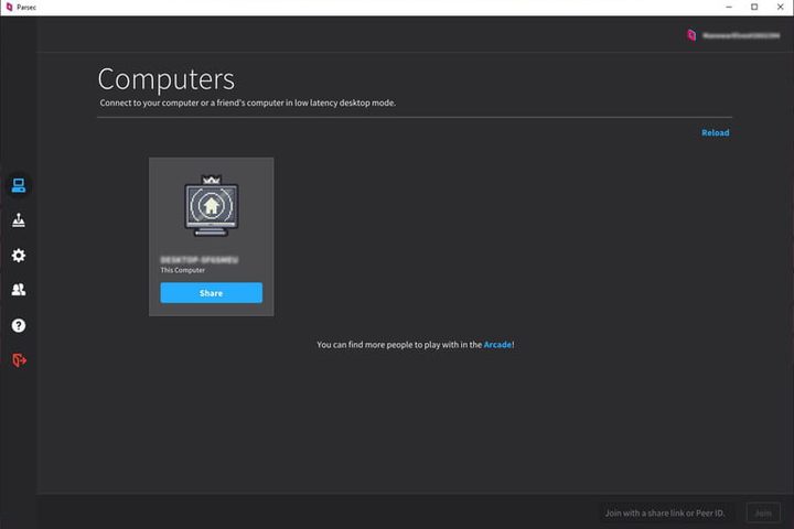 Pantalla de Parsec para configurar el acceso remoto a una PC