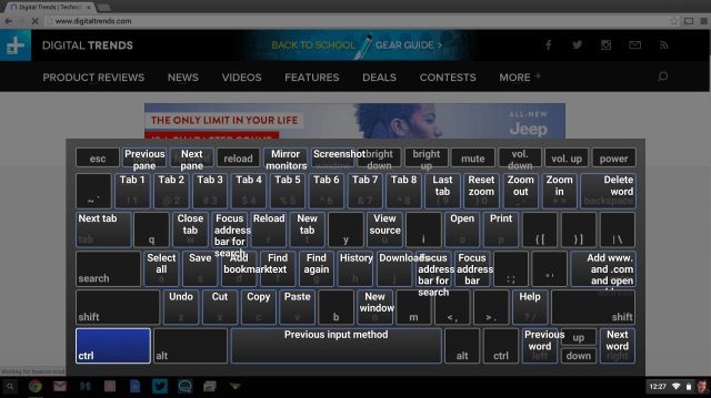 Imagen de un teclado de una Chromebook con las opciones sobrepuestas en las teclas