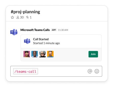 Integración de llamadas de Microsoft Teams desde Slack