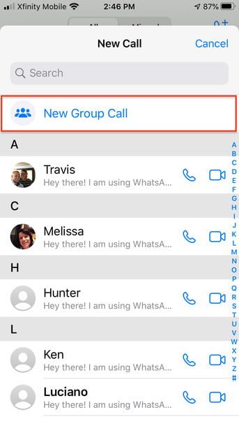 Llamada en Whatsapp en un celular con iOS 13