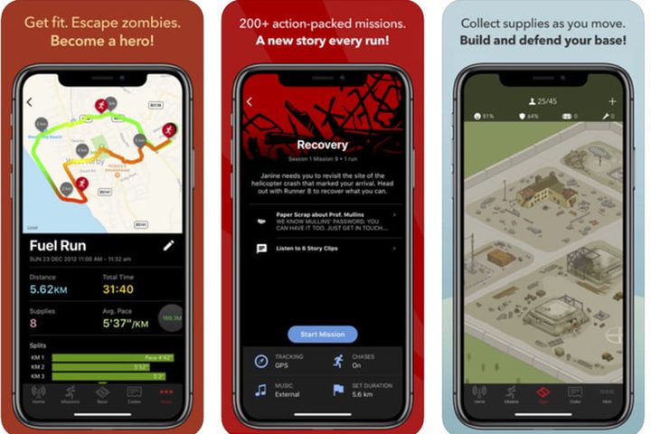 Interfaz principal de Zombies, Run!