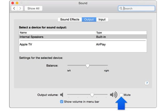 Pantalla de configuración de audio de MacOS