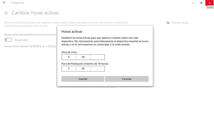Cambiar horas activas para Windows Update