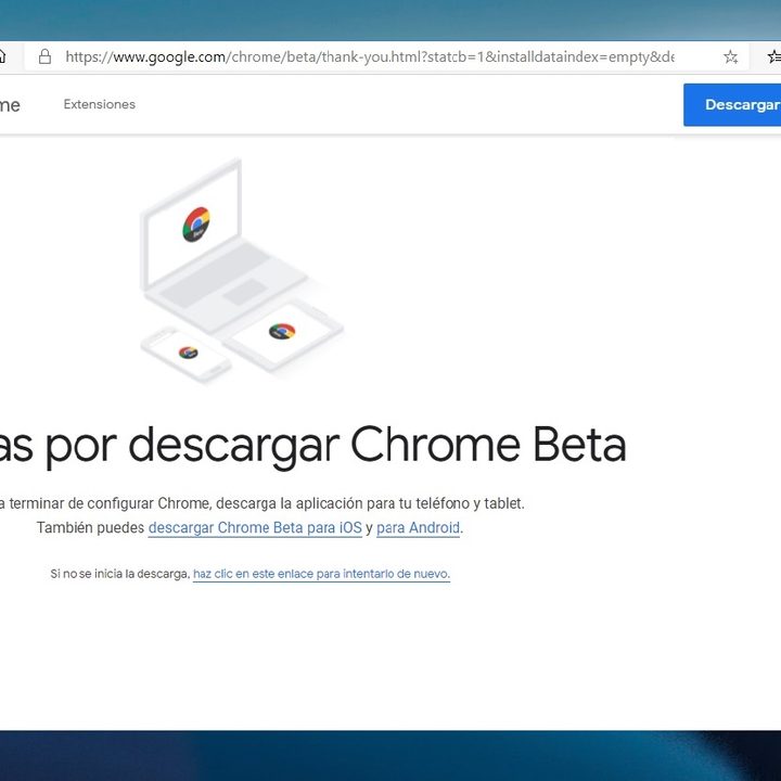 Pagina de Chrome Beta para administrar pestañas en Chrome
