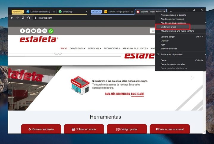 Administrar pestañas en Chrome Paso 7