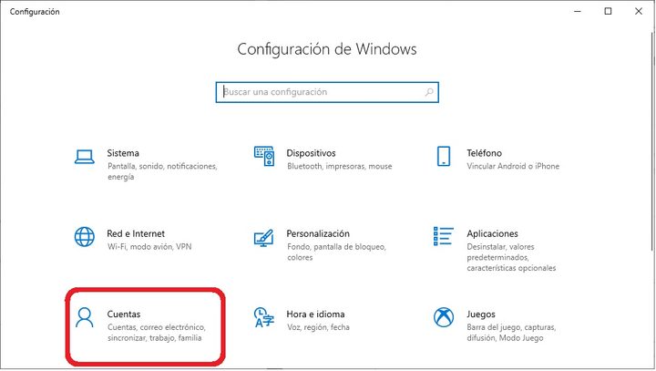 Configuración de Cuentas en Windows 10