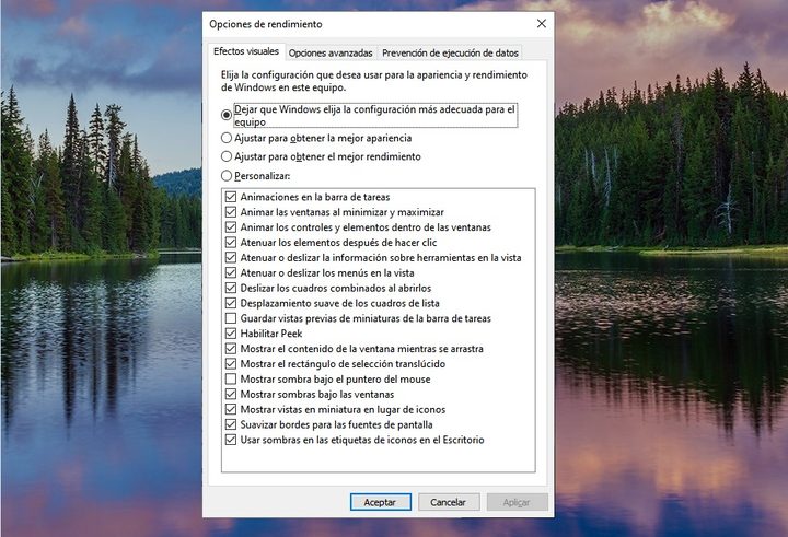 Configuración de gráficos Opciones de rendimiento