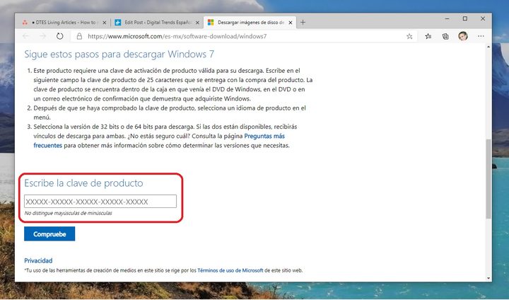 Pagina de Microsoft para descargar ISO de Windows