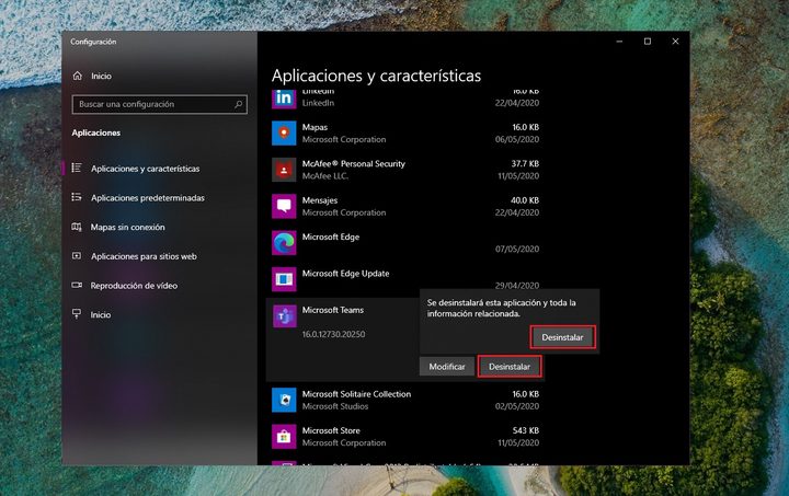 Desinstalando Microsoft Teams
