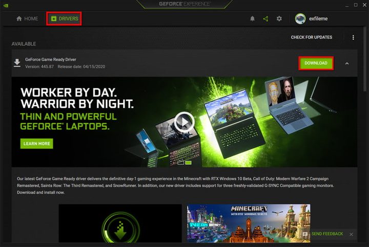 Pagina de controladores de Nvidia
