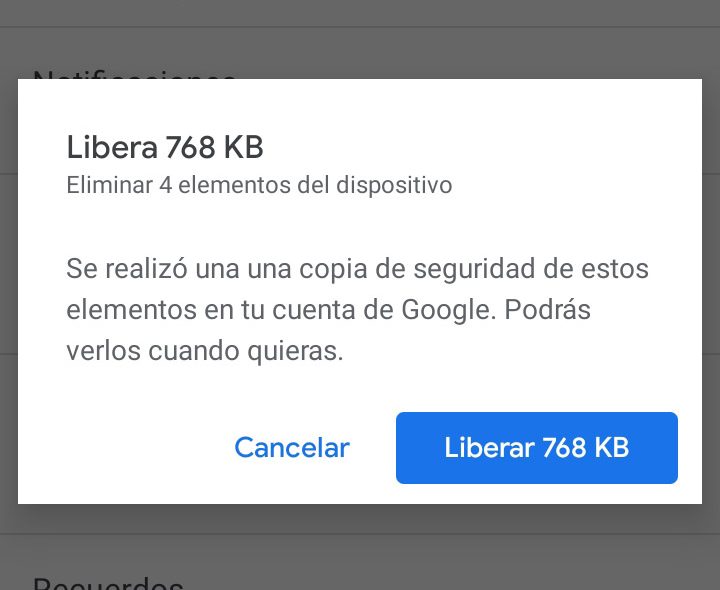 Liberar espacio con Google Fotos