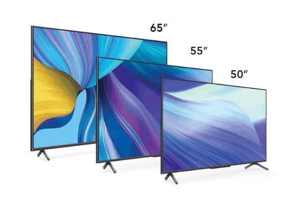 tres televisores Honor Vision X1 con tamaños de 50, 55 y 65 pulgadas