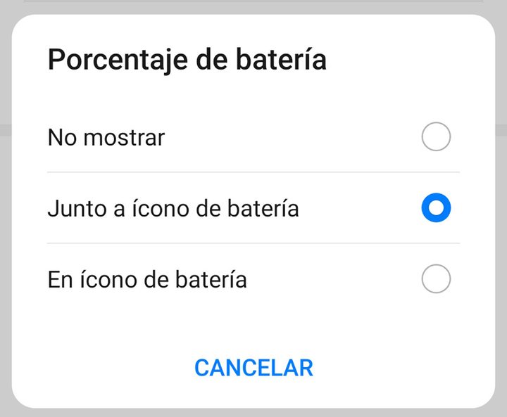 Porcentaje de batería en el Huawei P40 Lite.