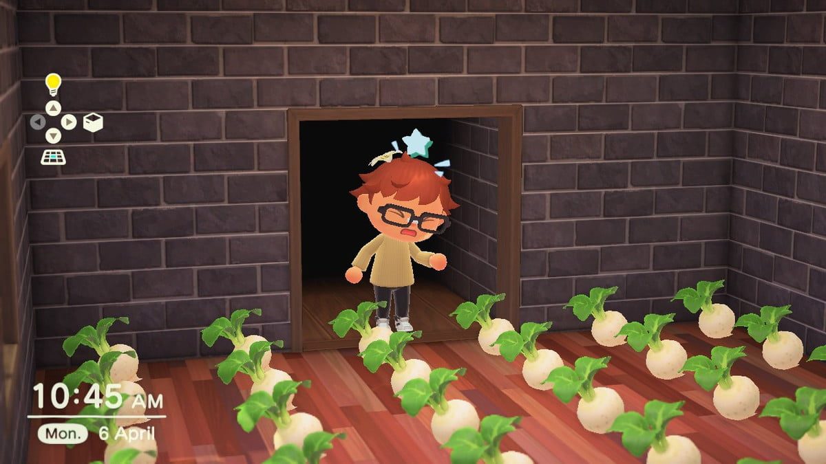 Un habitante de Animal Crossing: New Horizons y sus nabos