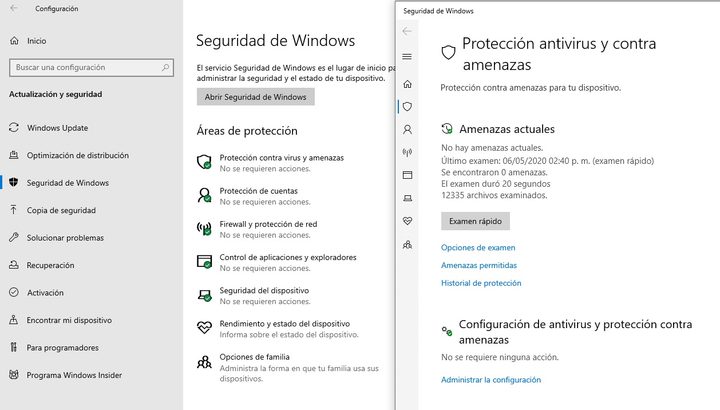 Configuración de Protección contra virus y amenazas