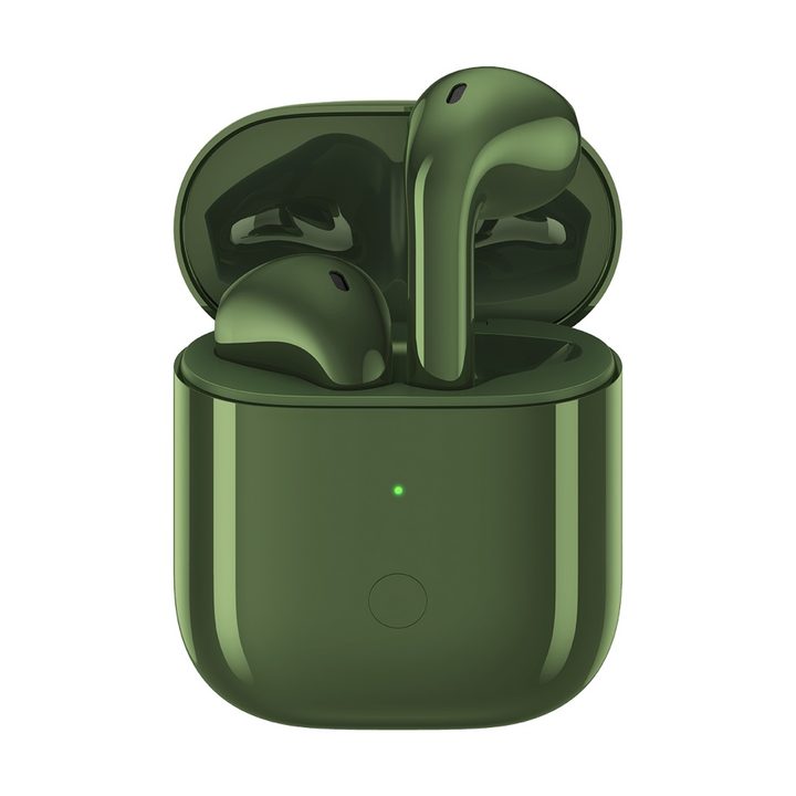 auriculares realme buds air neo de color verde con su estuche cargador