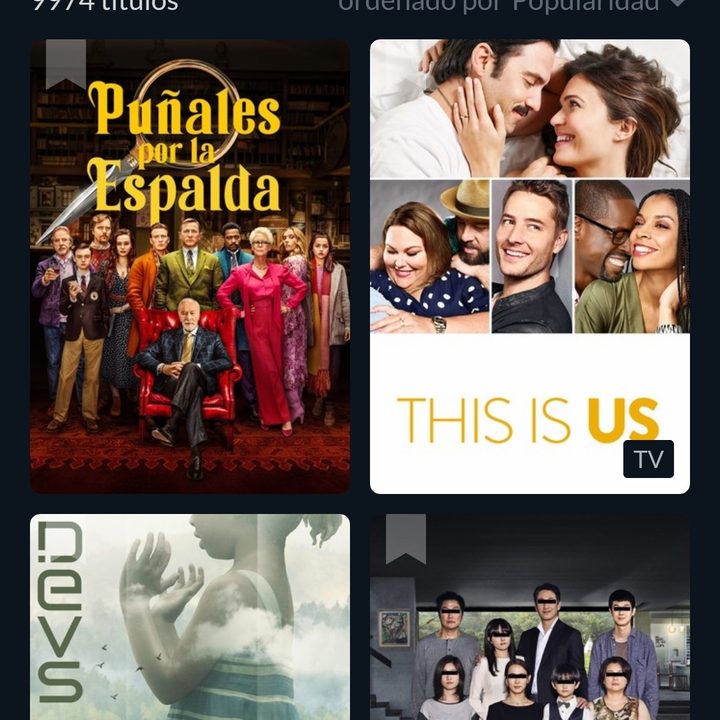 captura de pantalla de la app JustWatch con imágenes de las carátulas de varias series