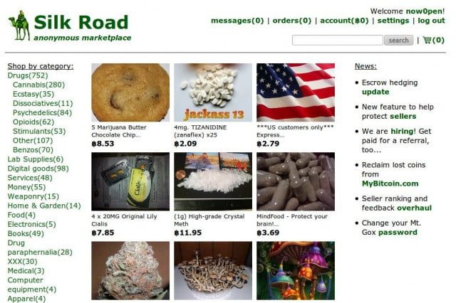 Pantalla principal de Silk Road