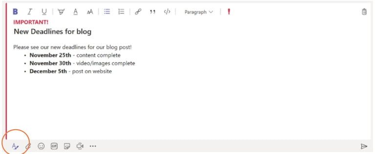 Texto enriquecido Teams