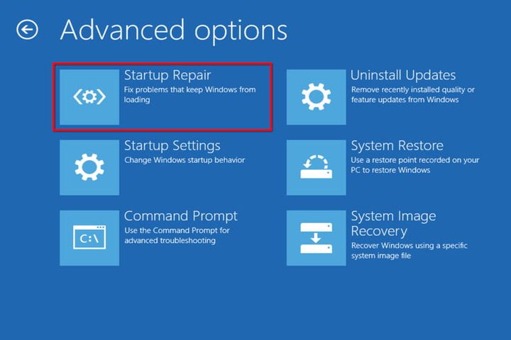Opciones de inicio de Windows