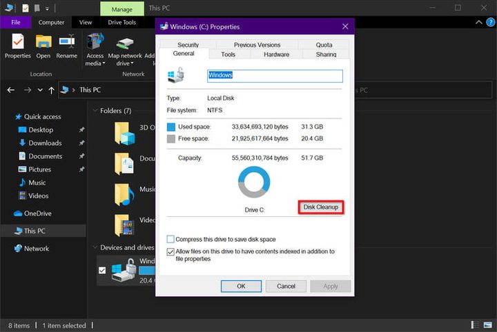Pantalla de Limpiar archivos