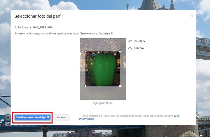 Seleccionar foto para cambio en Gmail
